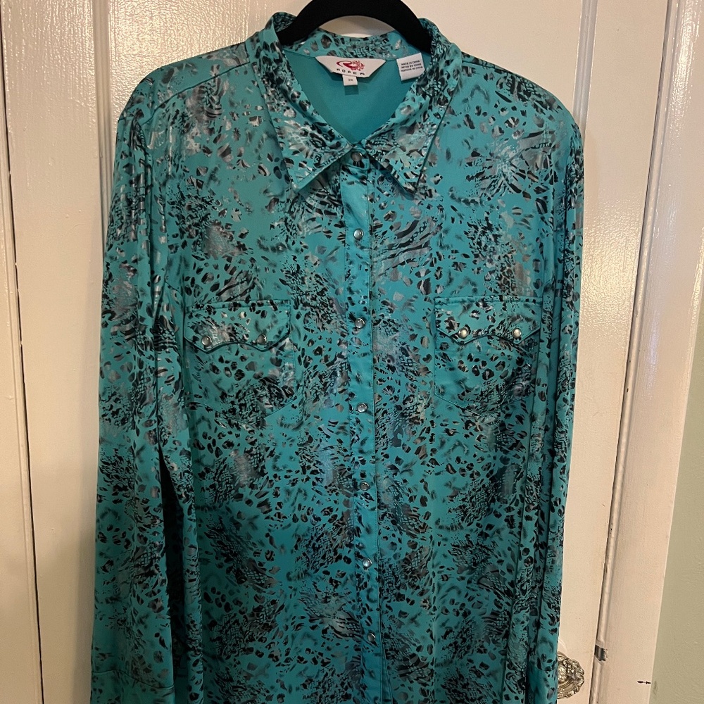 Roper Womens Vintage Leopard Turquoise Pearl snap